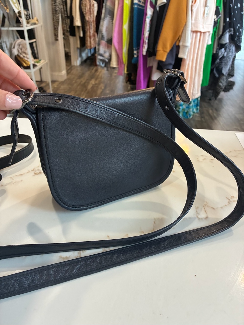 Coach vintage dark navy Leather Crossbody Saddle Bag